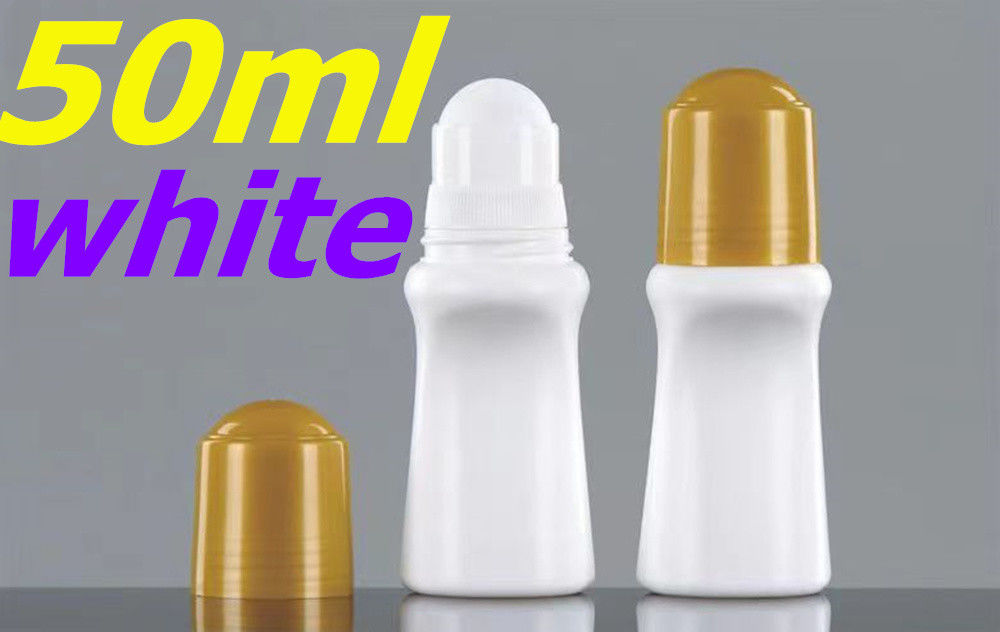 50 ml de óleo essencial de plástico plástico plástico HDPE em rolos de garrafa de desodorante branco