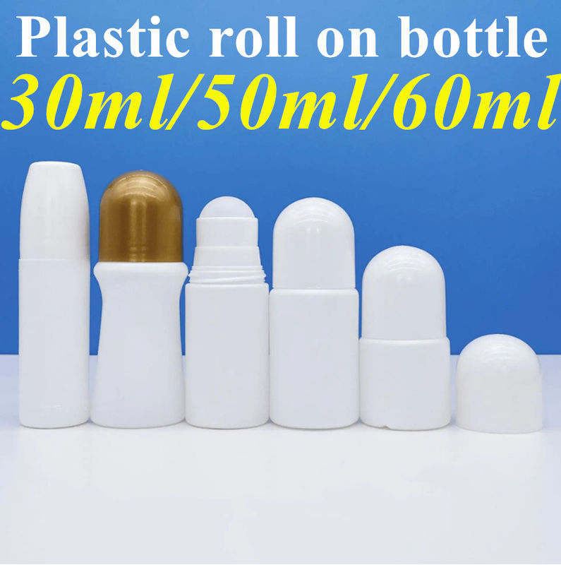 30 ml 50 ml 50 ml 60 ml Rolo de plástico HDPE em garrafas para óleos essenciais com bolas de rolos de PP