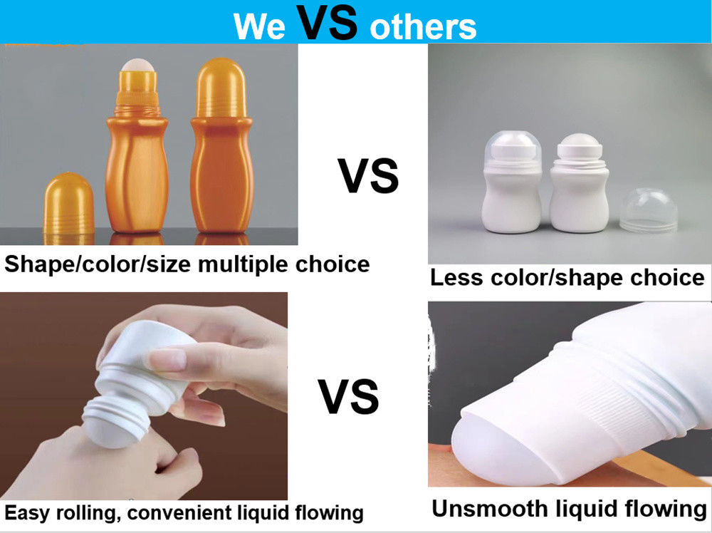 30 ml de protetor solar de 50 ml de HDPE para cuidados corporais óleo essencial vazio Botão de desodorante de plástico com bola de rolos para odor corporal