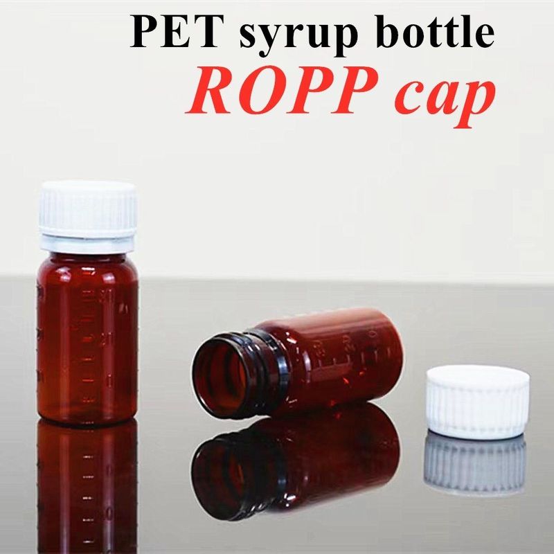 100 ml 120 ml 150 ml 200 ml Amber Round Farmacêutico Pet líquido oral xarope de tosse Botão de plástico com tampa de parafuso PP