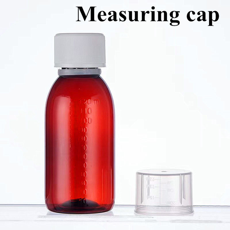 100 ml 120 ml 150 ml 200 ml Amber Round Farmacêutico Pet líquido oral xarope de tosse Botão de plástico com tampa de parafuso PP