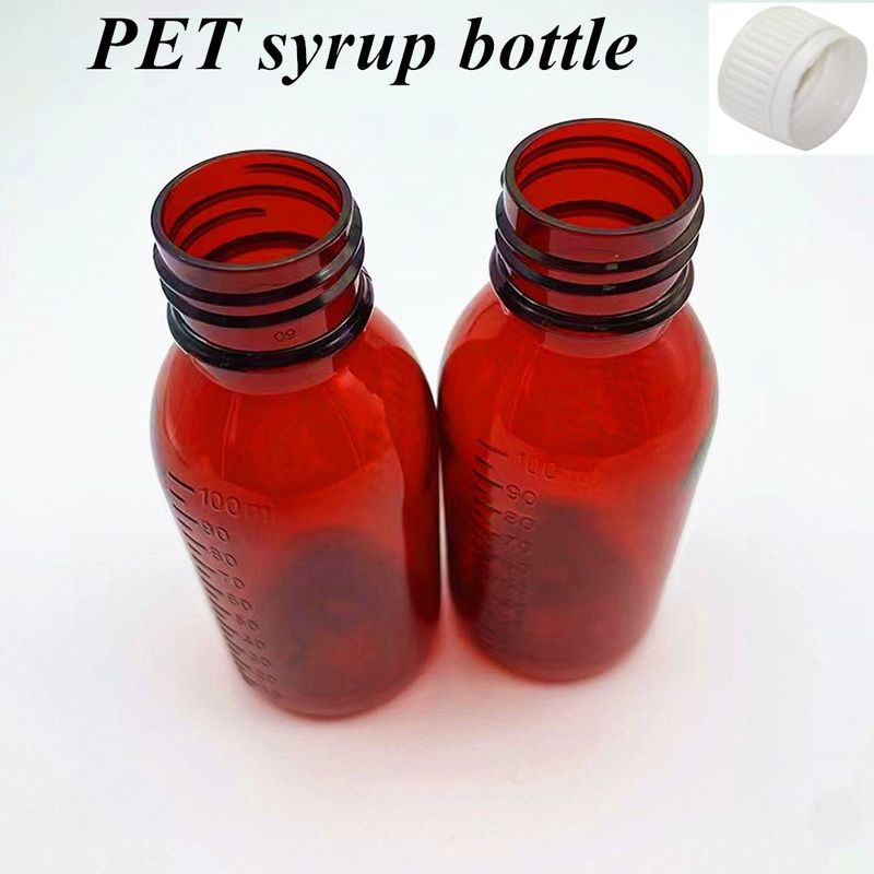 100 ml 120 ml de xarope de plástico âmbar Garrafas Farmacêuticas para Animais de Pessoa Pessoal Bandeja redonda de xarope para remédios para tosse com tampas CRC