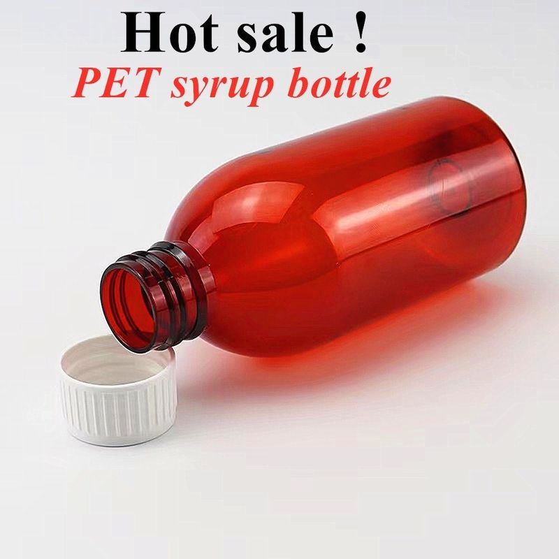 100 ml 120 ml de xarope de plástico âmbar Garrafas Farmacêuticas para Animais de Pessoa Pessoal Bandeja redonda de xarope para remédios para tosse com tampas CRC