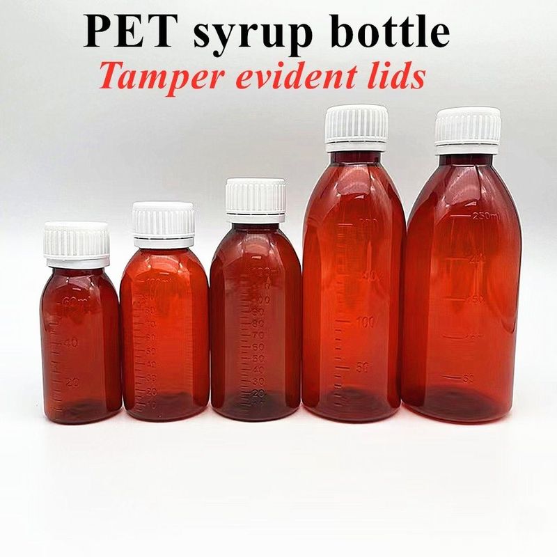 100 ml 120 ml de xarope de plástico âmbar Garrafas Farmacêuticas para Animais de Pessoa Pessoal Bandeja redonda de xarope para remédios para tosse com tampas CRC
