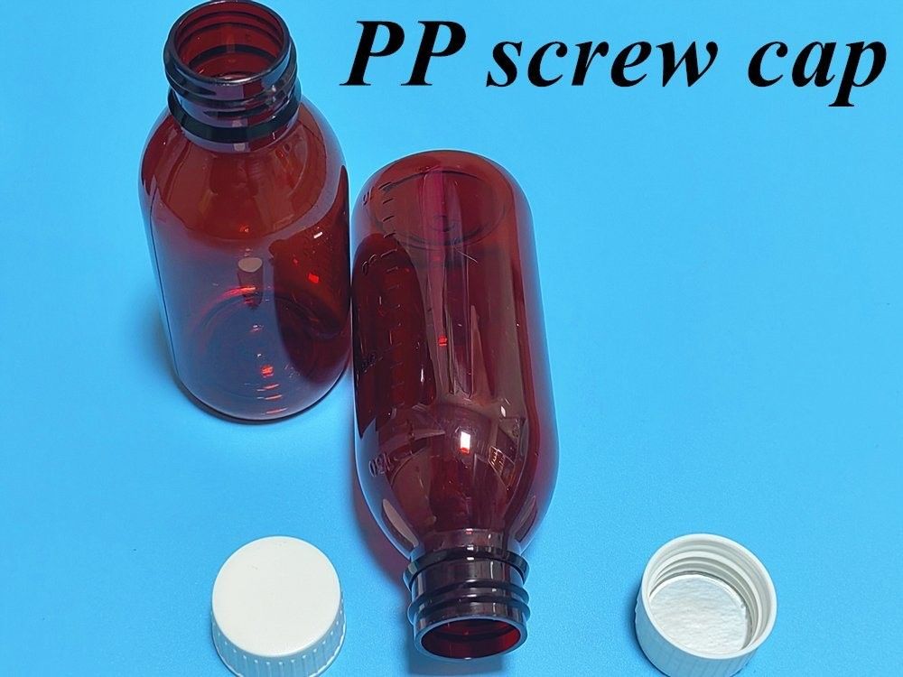 100 ml 120 ml 150 ml DIN28 PET de plástico Marrom Frasco Líquido Oral Ambar Medicamento xarope para tosse Frasco para Ropp Cap