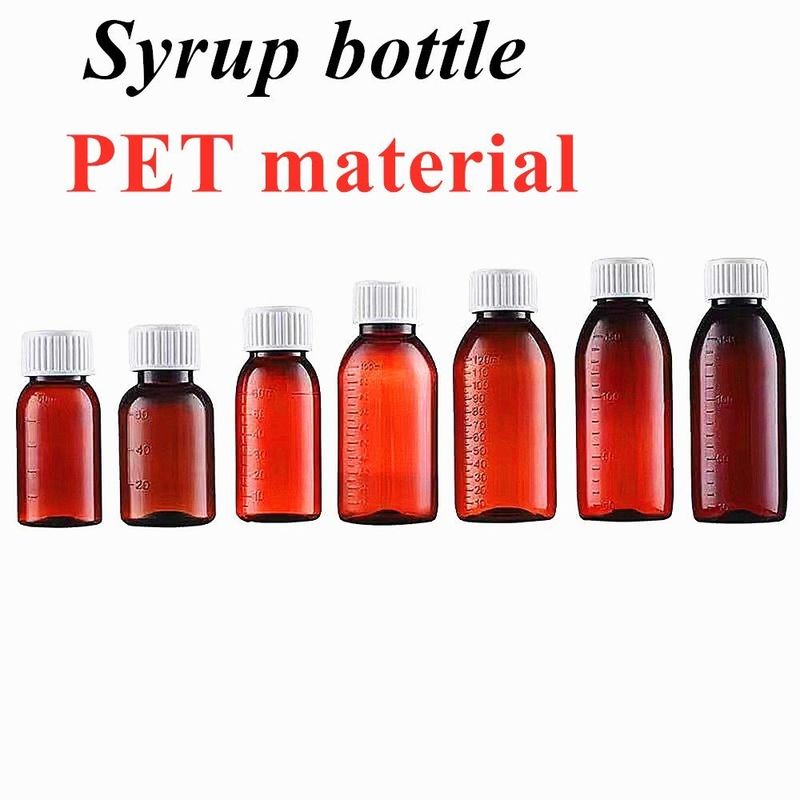 100 ml 250 ml de Medicamento Líquido Ambrófila PET Frasco de xarope para tosse com copo de medida Frasco de xarope para tosse de plástico