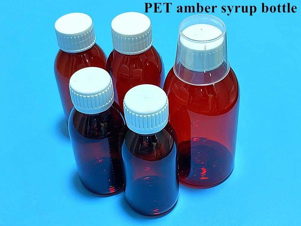 Garrafas de xarope para animais de estimação marrom de 100 ml e 120 ml com tampa de parafuso CRC para líquido oral