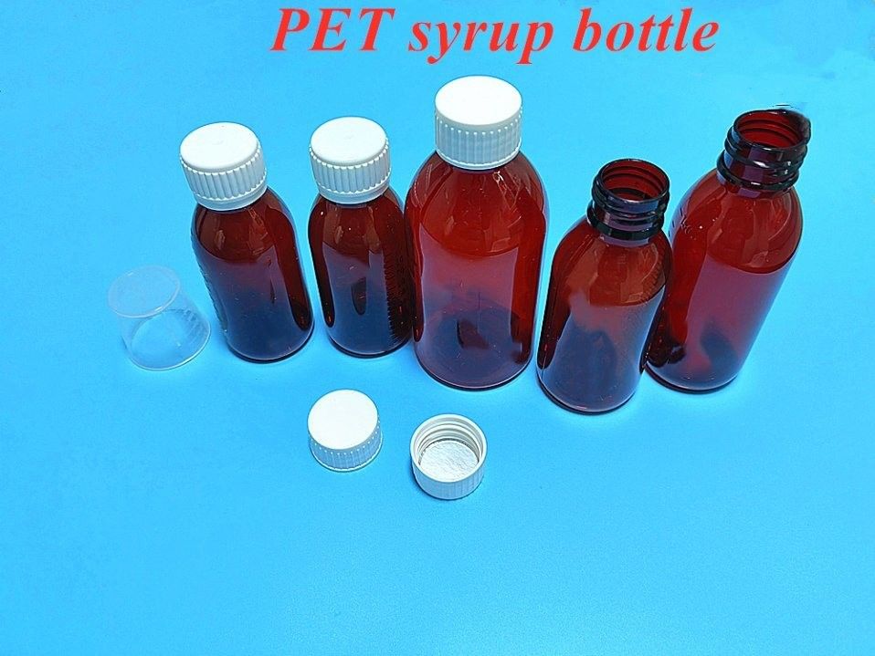 Garrafas de xarope para animais de estimação marrom de 100 ml e 120 ml com tampa de parafuso CRC para líquido oral