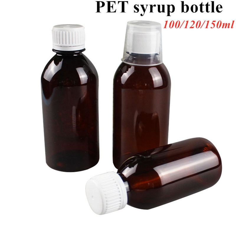 Garrafas de xarope para animais de estimação marrom de 100 ml e 120 ml com tampa de parafuso CRC para líquido oral