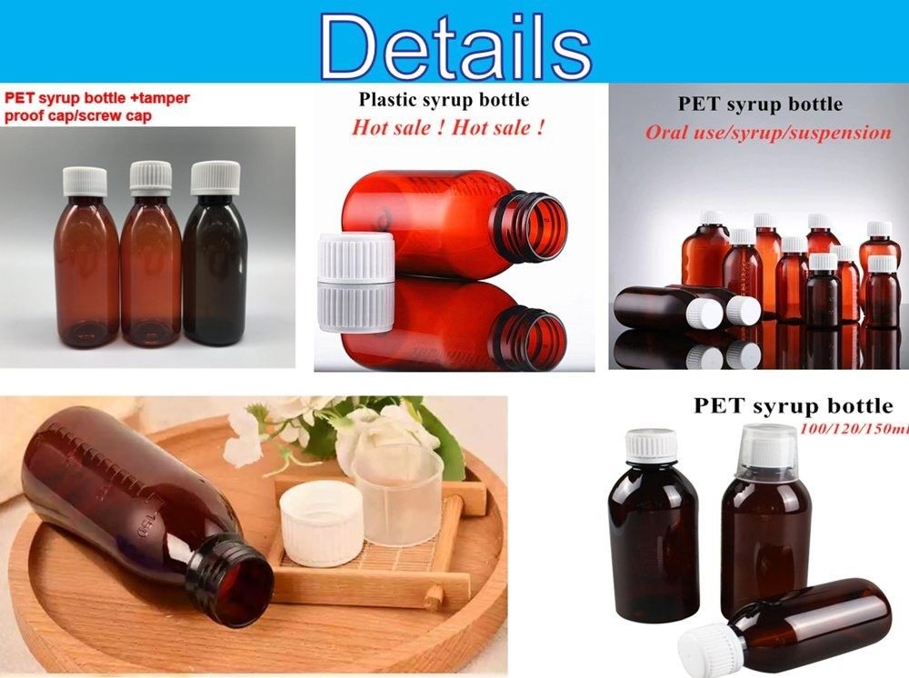 Garrafas de xarope para animais de estimação marrom de 100 ml e 120 ml com tampa de parafuso CRC para líquido oral