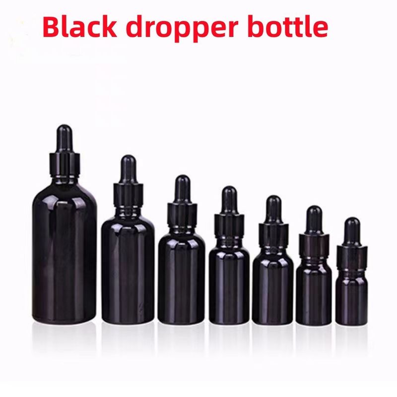 Venda a retalho Barato 5ml 10ml 15ml 20ml 30ml 50ml Botões de óleo essencial de vidro de cor preta vazios com conta-gotas
