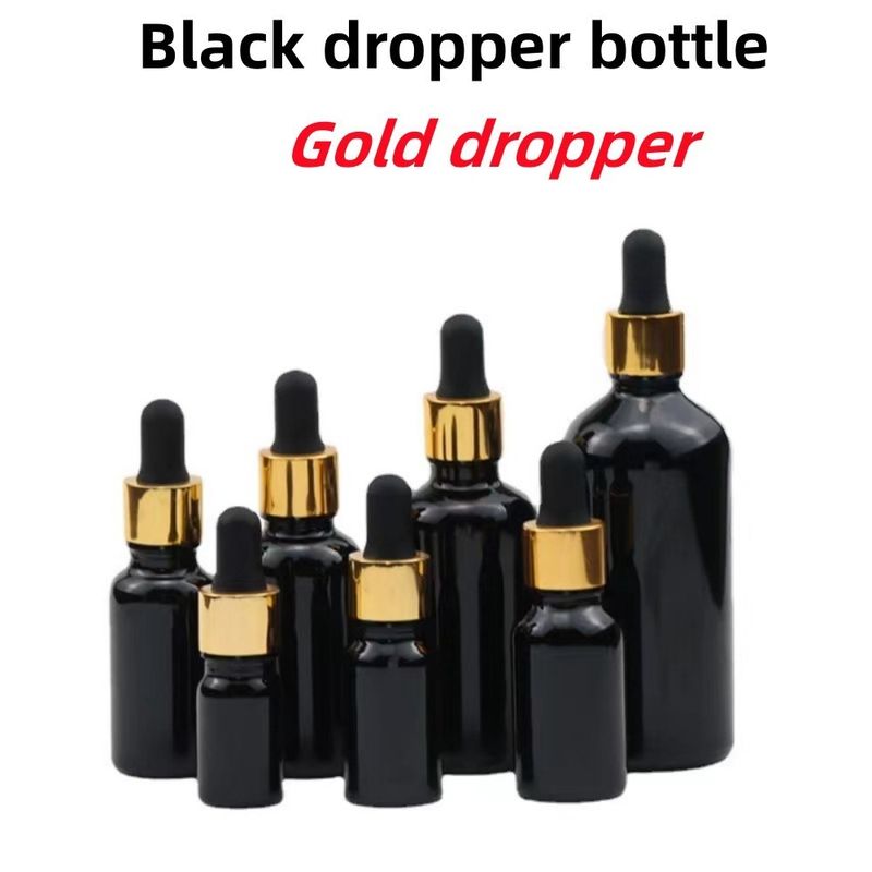 Venda a retalho Barato 5ml 10ml 15ml 20ml 30ml 50ml Botões de óleo essencial de vidro de cor preta vazios com conta-gotas
