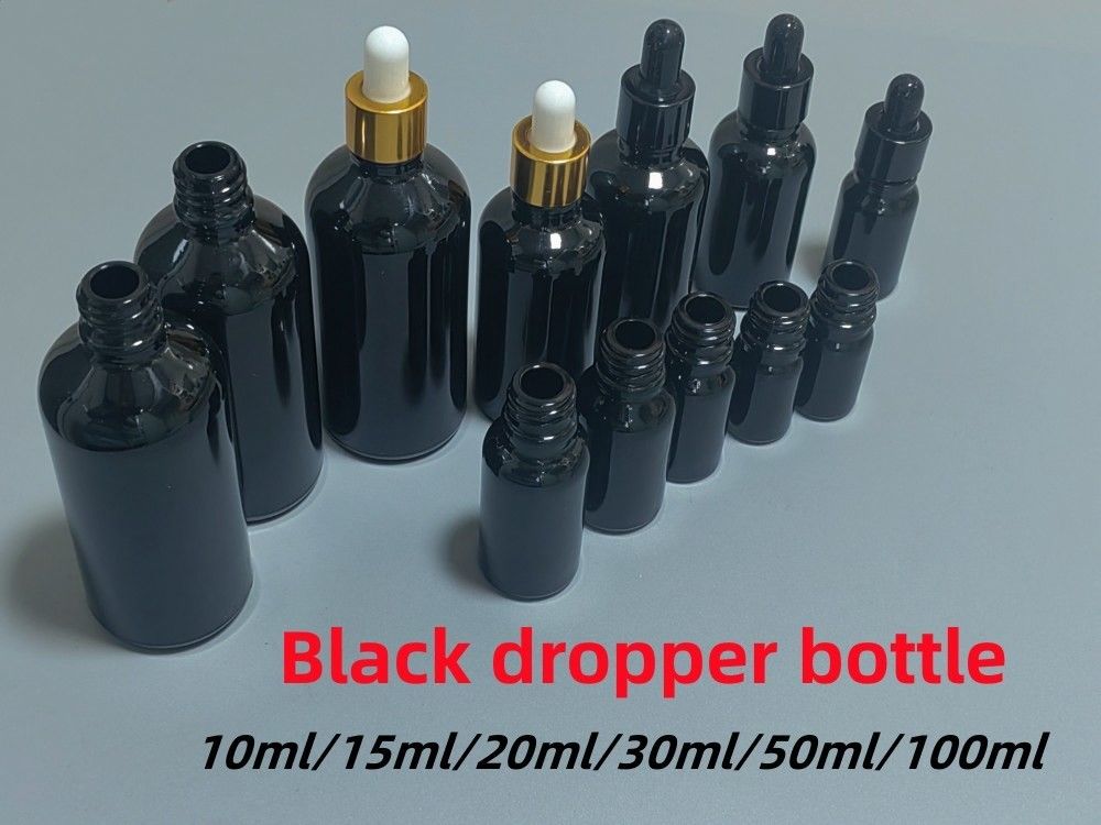 10 ml 15 ml 20 ml 30 ml 50 ml 100 ml Óleo Essencial Preto Brilhante Cosmético Garrafa de Vidro