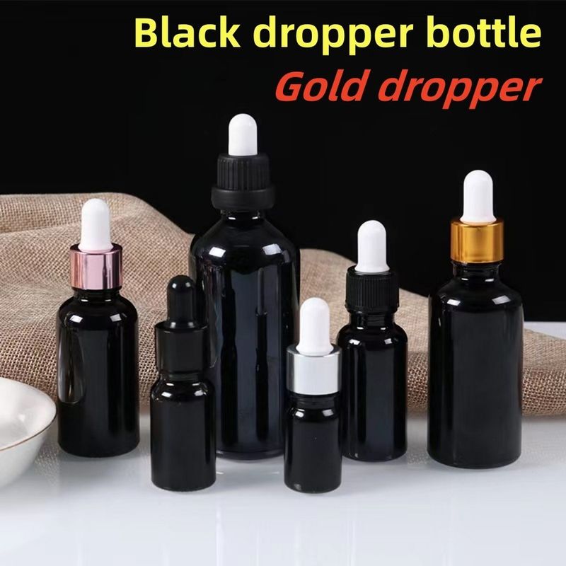 5 ml 10 ml 15 ml 20 ml soro de óleo essencial ombro plano redondo frasco brilhante de óleo essencial frasco de vidro negro