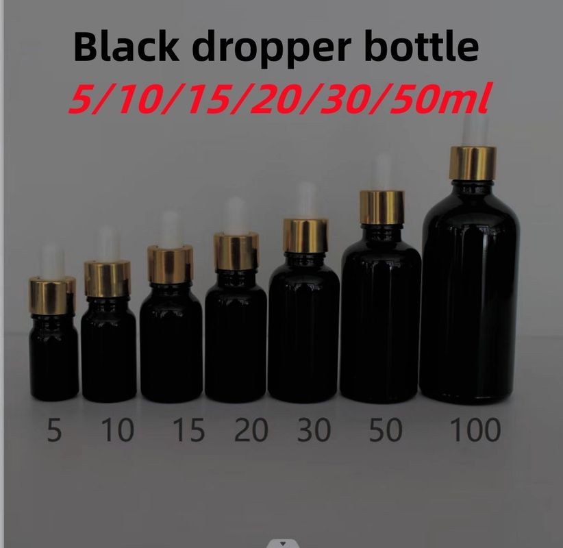 5 ml 10 ml 15 ml 20 ml soro de óleo essencial ombro plano redondo frasco brilhante de óleo essencial frasco de vidro negro