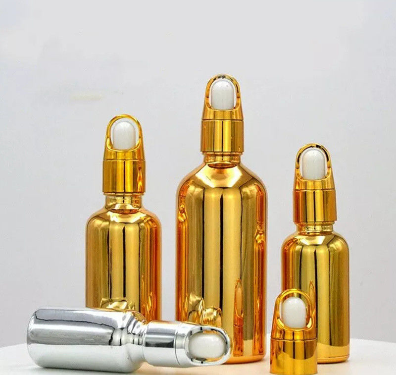 Pacote Cosmético de Luxo de Alta Qualidade 10ml 20ml 30ml 50ml Eletroplatação de Ouro Óleos Essenciais Sero Garrafa de Vidro