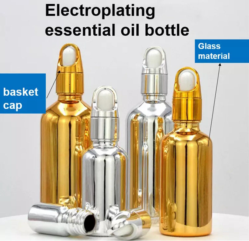 Pacote Cosmético de Luxo de Alta Qualidade 10ml 20ml 30ml 50ml Eletroplatação de Ouro Óleos Essenciais Sero Garrafa de Vidro