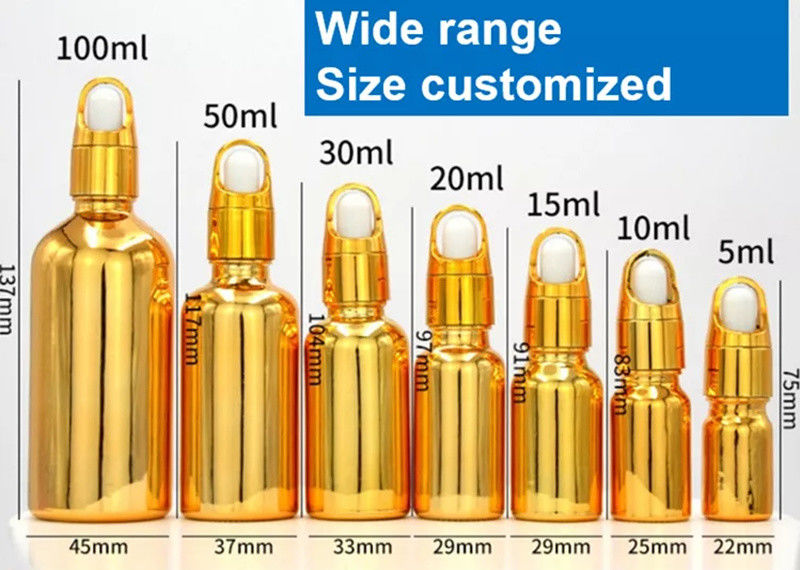 Pacote Cosmético de Luxo de Alta Qualidade 10ml 20ml 30ml 50ml Eletroplatação de Ouro Óleos Essenciais Sero Garrafa de Vidro