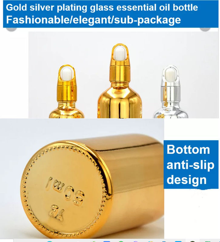 Pacote Cosmético de Luxo de Alta Qualidade 10ml 20ml 30ml 50ml Eletroplatação de Ouro Óleos Essenciais Sero Garrafa de Vidro