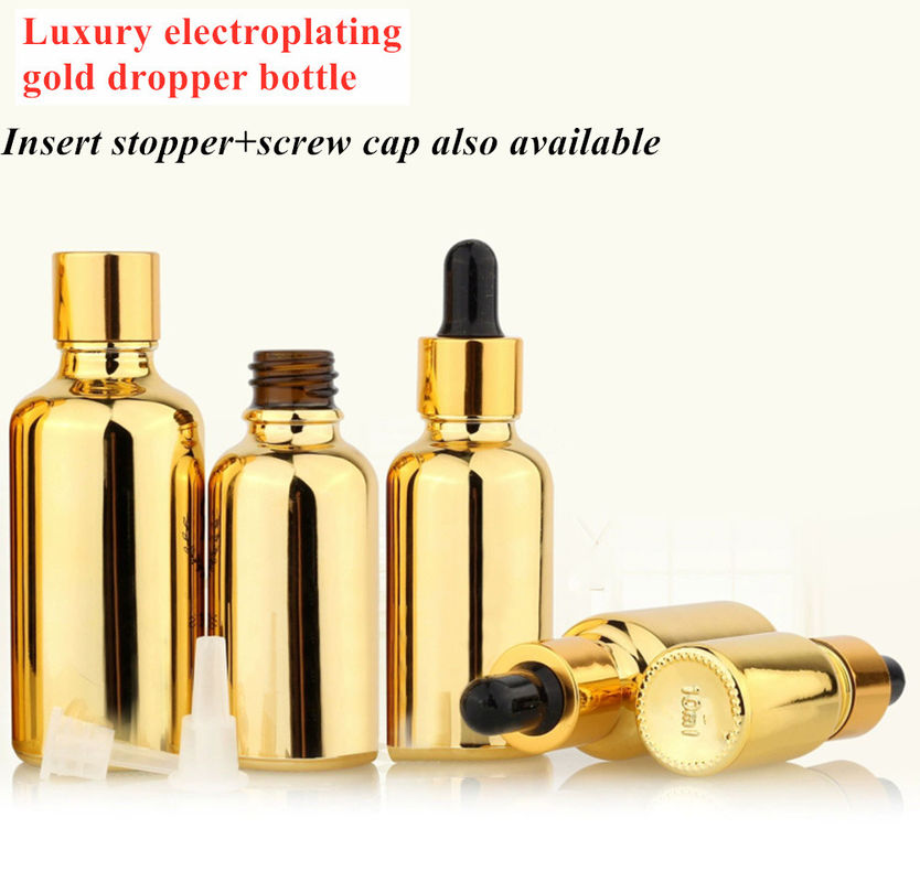 20 ml 30 ml 50 ml Vazio Reutilizavel Eletroplating Gold Cosmetic Package Serum Óleo essencial para cuidados com a pele Garrafa de vidro