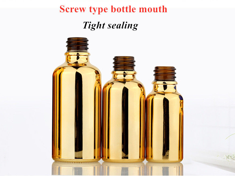 20 ml 30 ml 50 ml Vazio Reutilizavel Eletroplating Gold Cosmetic Package Serum Óleo essencial para cuidados com a pele Garrafa de vidro