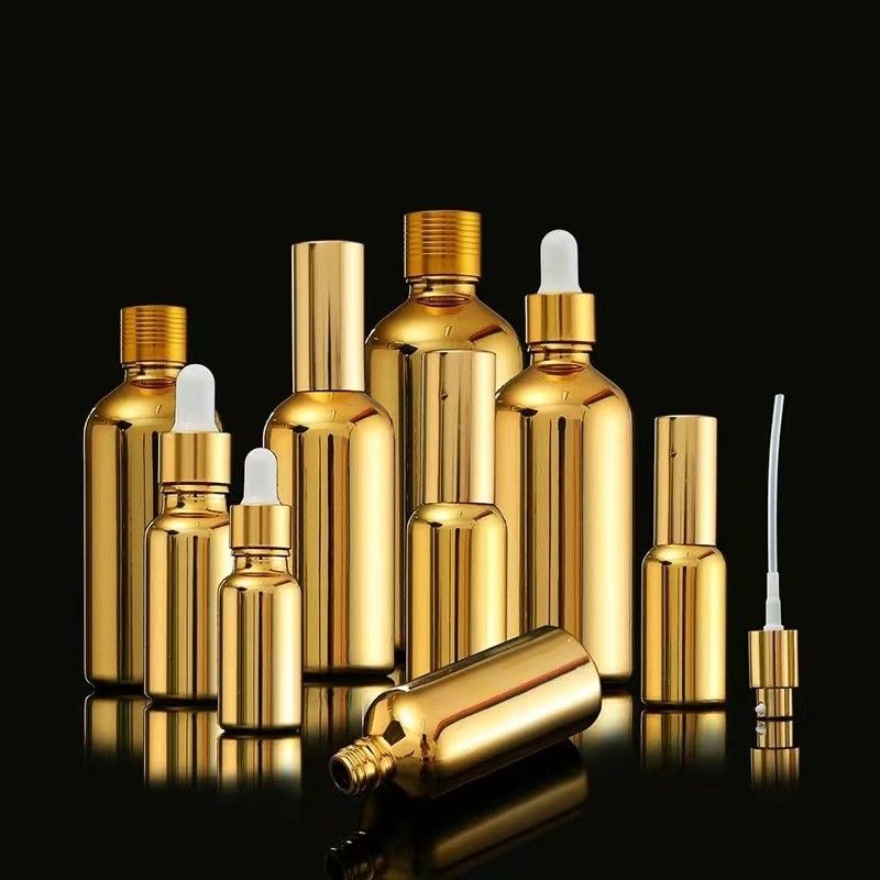 30 ml 50 ml Eletropolimento Ouro Prata Vidro Spray Cosméticos Botelho Ouro cosmético Botelho de Óleo Essencial