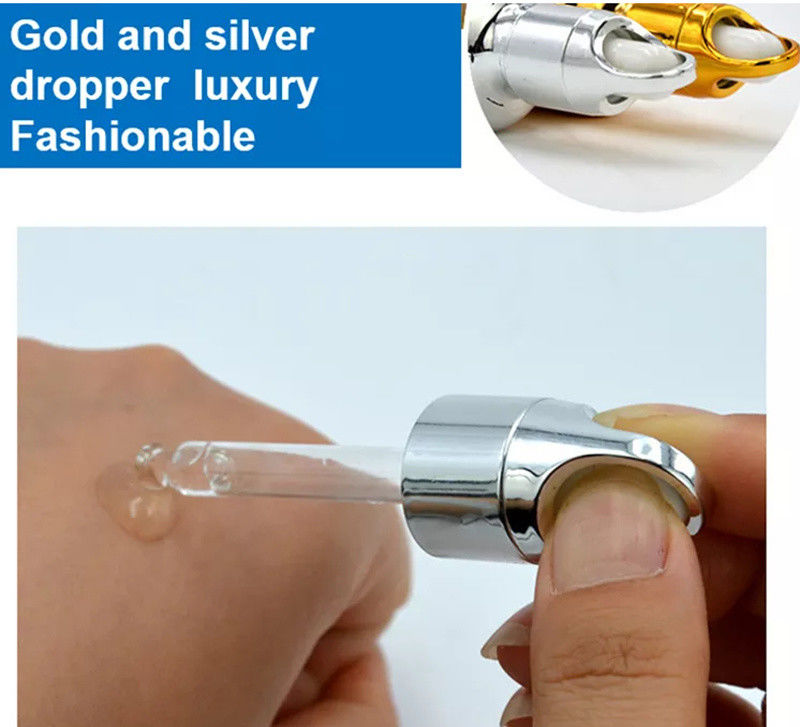 10 ml 20 ml 30 ml 50 ml Electroplate Color Gold Luxury Cosmetic Packaging Garrafas de vidro para uso de óleo essencial