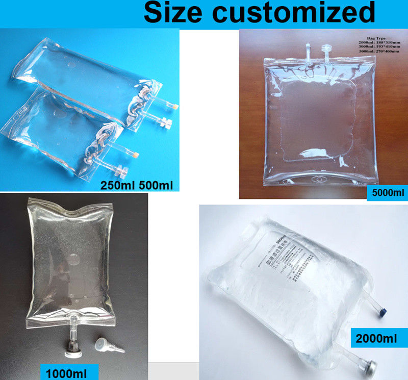 Grande Volume 2000ml 3000ml 5000ml 7mm veterinário PVC descartável Saco de Infusão IV com Portão Duplo de Desligação