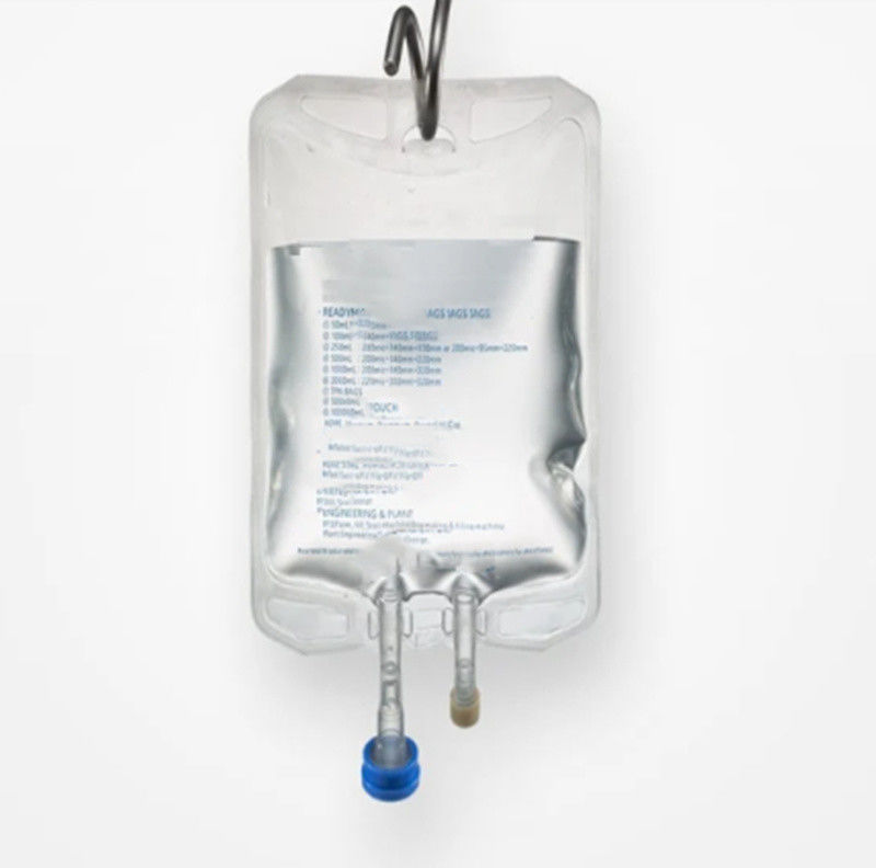 100 ml 250 ml 500 ml Saco de perfusão IV de PVC médico de porta única e porta dupla vazio com rolha