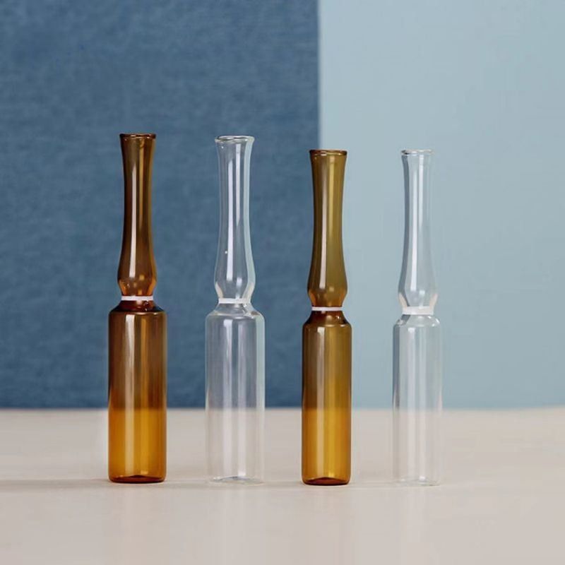 1 ml 2 ml 5 ml Anel de ruptura Ampola de vidro de âmbar transparente USP I Embalagem farmacêutica Ampola de vidro com norma ISO