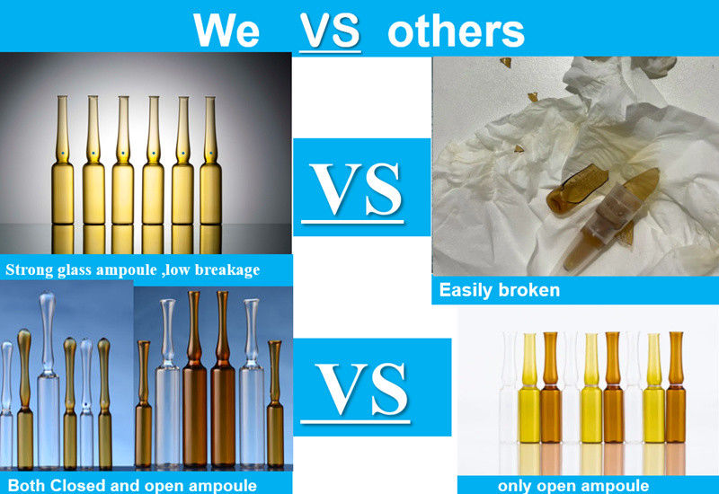 1 ml 2 ml 5 ml 10 ml YBB USP Ampolas de vidro borosilicato vazias para injecção Ampolas de vidro âmbar transparente para Farmac
