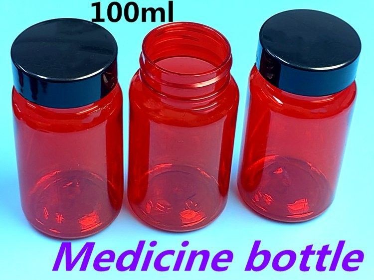 100 ml Vermelho Botões de pílulas de plástico PET de baixo MOQ vazios Botões de cápsulas de pílulas de vitaminas de plástico personalizadas com tampa de parafuso