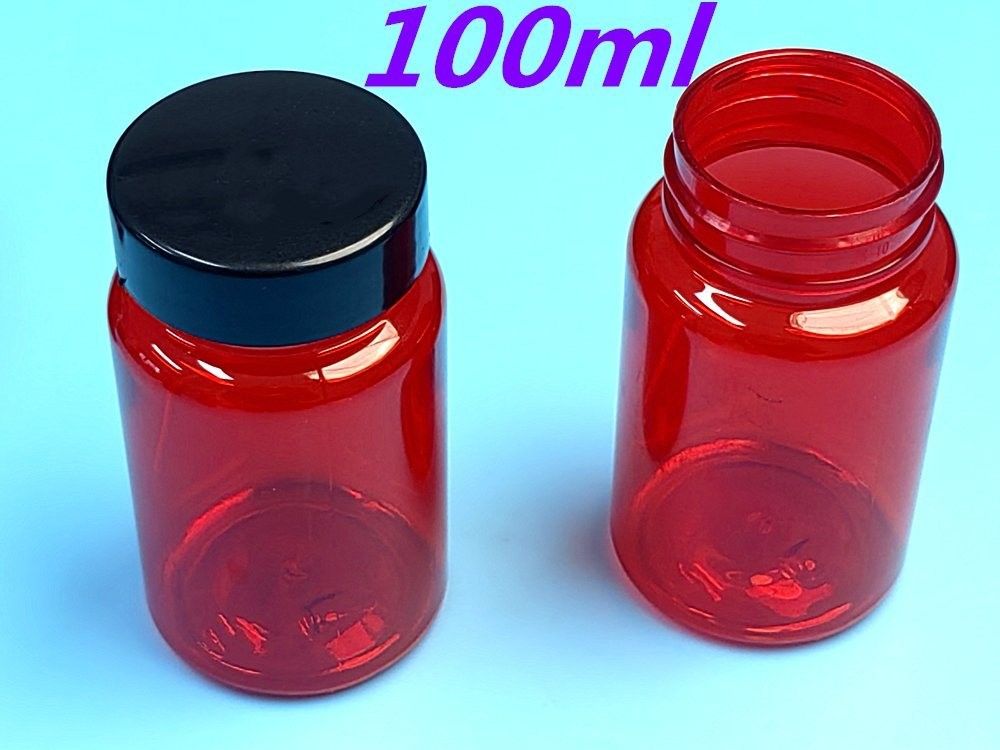 PET plástico vermelho 100 ml 150 ml frasco de remédio sólido cápsula comprimido frasco embalagem recipiente de cuidados de saúde frasco de suplemento