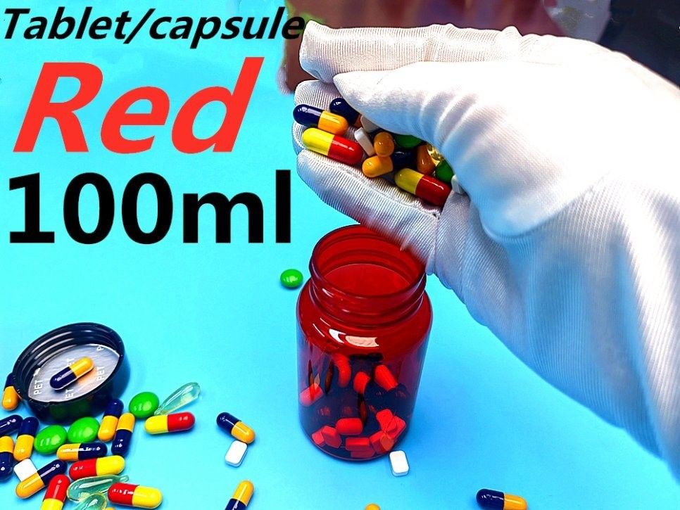 PET plástico vermelho 100 ml 150 ml frasco de remédio sólido cápsula comprimido frasco embalagem recipiente de cuidados de saúde frasco de suplemento