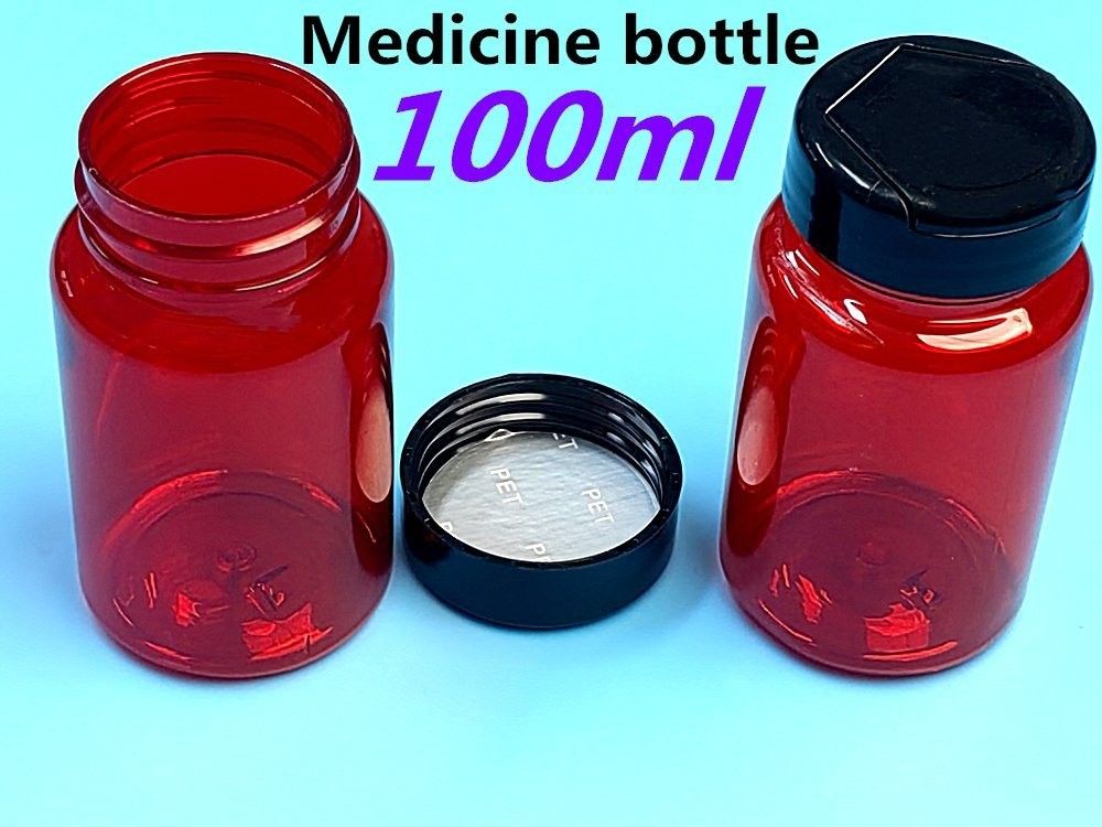 PET plástico vermelho 100 ml 150 ml frasco de remédio sólido cápsula comprimido frasco embalagem recipiente de cuidados de saúde frasco de suplemento