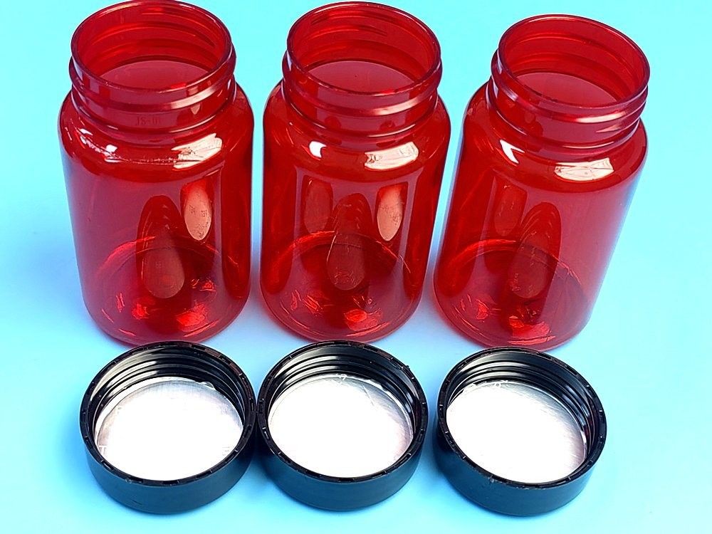 Medicamento de Saúde Frasco de pílula 100 ml PET Capsula de plástico vermelho Embalagem Vitamina