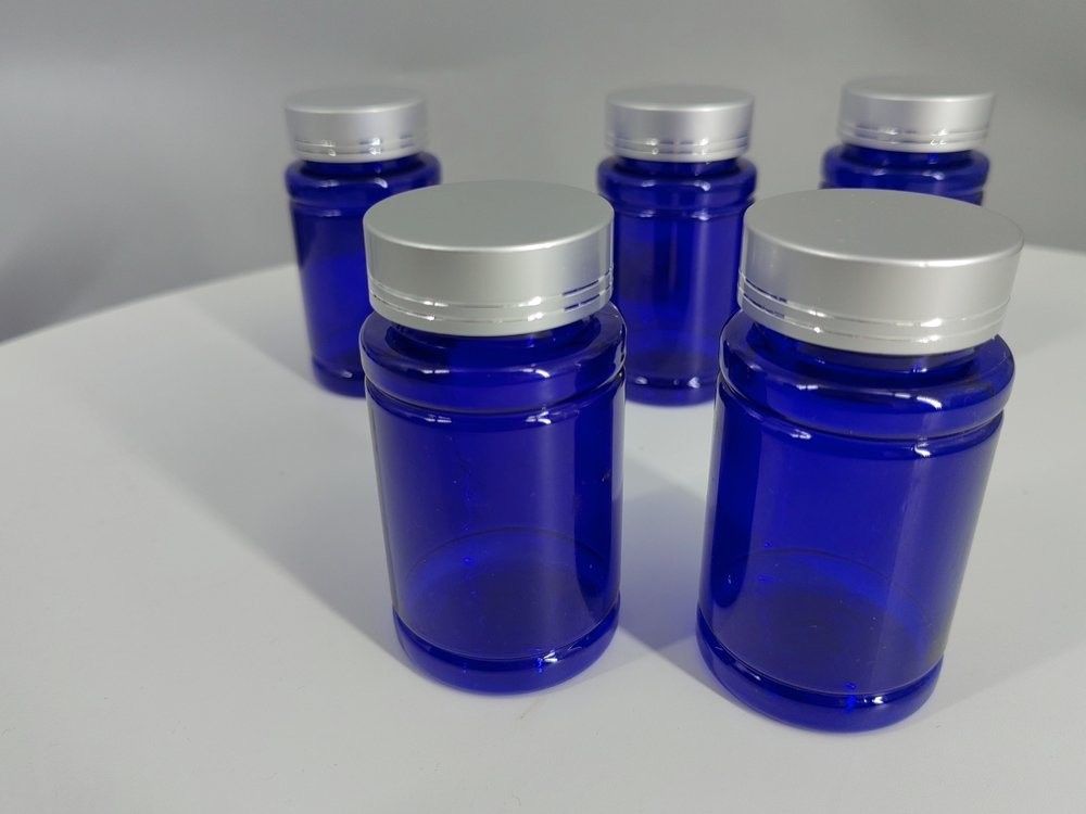 Botelha de plástico de suplemento vitamínico PET cápsula comprimido comprimido Botelha azul 100 ml 120 ml recipiente de plástico frasco de remédio