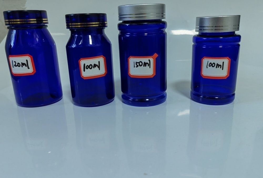 Farmacêutico 100 ml 120 ml 175 ml PET Azul Pílula de plástico Cápsula Frasco Medicamento de cuidados de saúde comprimido Frasco com tampa de parafuso