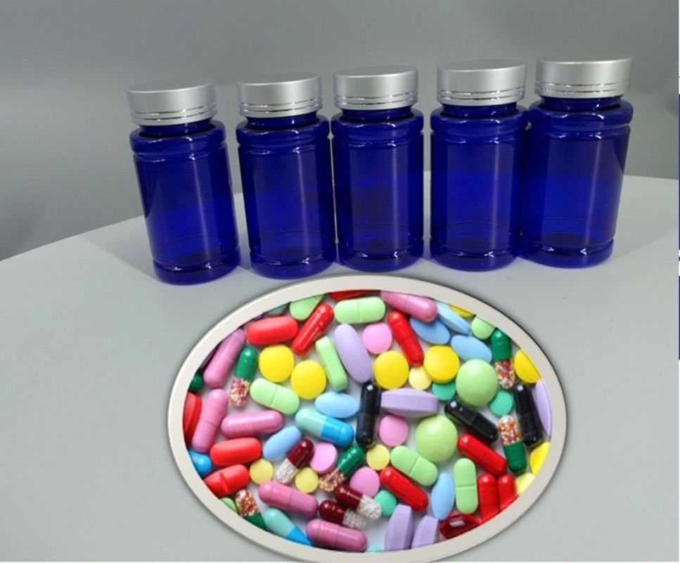 Farmacêutico 100 ml 120 ml 175 ml PET Azul Pílula de plástico Cápsula Frasco Medicamento de cuidados de saúde comprimido Frasco com tampa de parafuso