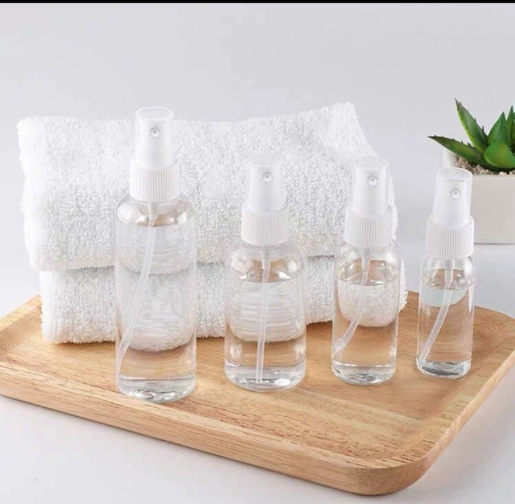50ml 60ml 100ml PET transparente redondo personalizar desinfetante de mãos recarregável redondo recarregável cosmético PET frasco de spray de plástico