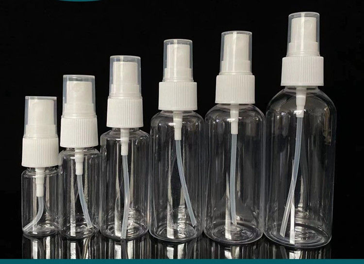 50ml 60ml 100ml PET transparente redondo personalizar desinfetante de mãos recarregável redondo recarregável cosmético PET frasco de spray de plástico