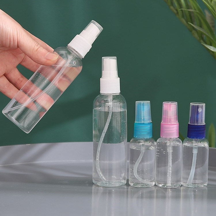 30 ml 60 ml 100 ml de álcool recarregável transparente garrafas plásticas vazias de pulverização PET garrafa de pulverização com pulverizador de névoa fina