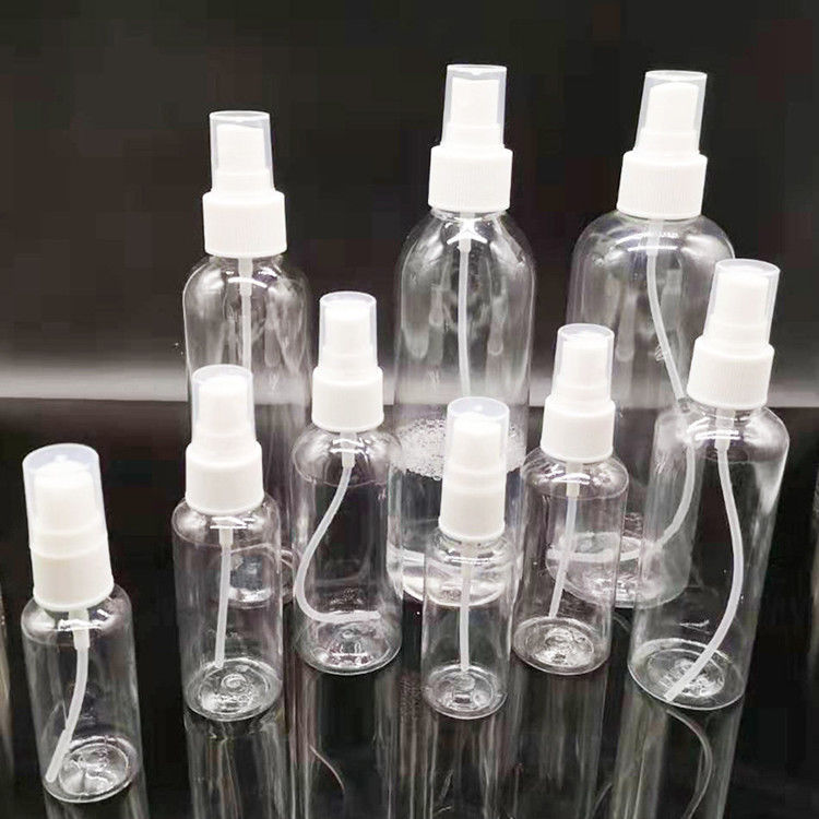 PET Botão de spray de névoa de plástico vazio transparente Perfume de álcool Botões de spray de plástico recarregáveis com bomba de pulverização de névoa fina