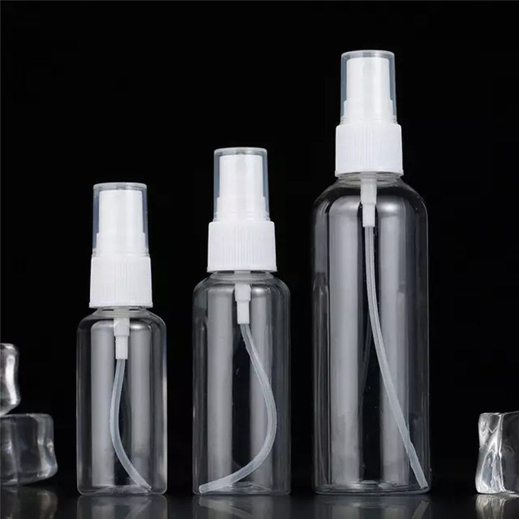PET Botão de spray de névoa de plástico vazio transparente Perfume de álcool Botões de spray de plástico recarregáveis com bomba de pulverização de névoa fina