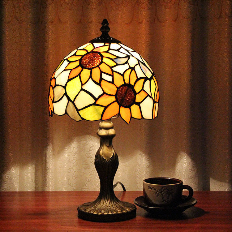 Lâmpada de mesa de leitura de vidro colorido do restaurante quarto do hotel ao lado da sala de leitura luz noturna de flores luxo lâmpada de secretária