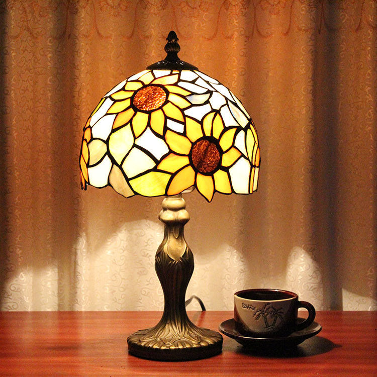 Lâmpada de mesa de leitura de vidro colorido do restaurante quarto do hotel ao lado da sala de leitura luz noturna de flores luxo lâmpada de secretária