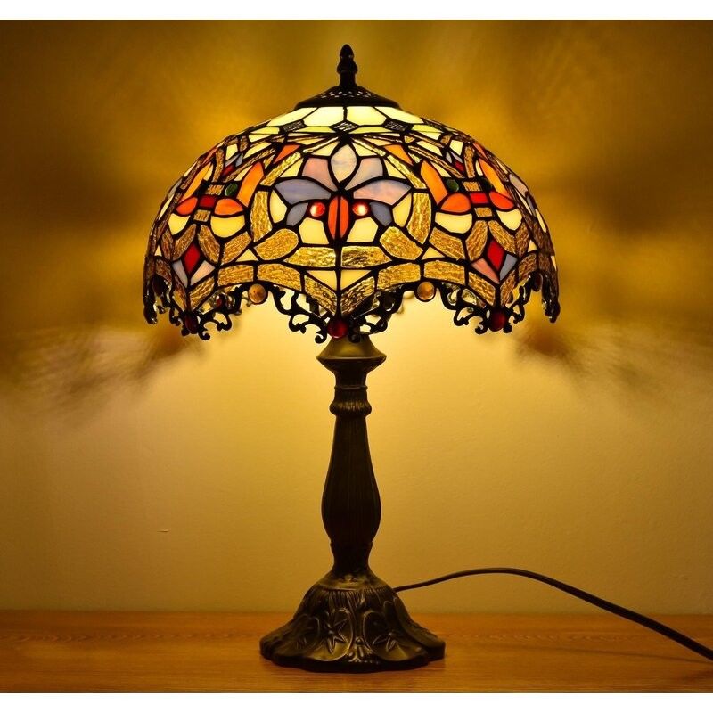 Lâmpada de mesa de vidro colorido de 12 polegadas de tamanho europeu-americano Pastoral Retro Elk Sala de estar Sala de dormir Lâmpada de escritório de presente de arte