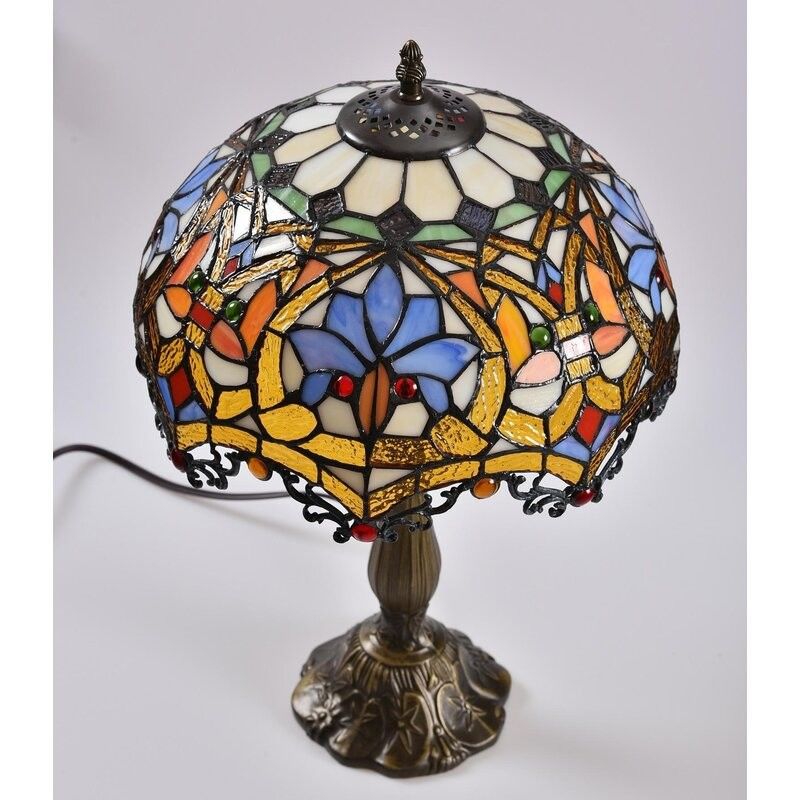 Lâmpada de mesa de vidro colorido de 12 polegadas de tamanho europeu-americano Pastoral Retro Elk Sala de estar Sala de dormir Lâmpada de escritório de presente de arte